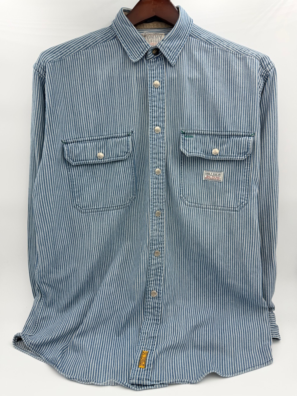 Tommy Hilfiger Men’s Blue and White Pinstripe Button-Down Shirt